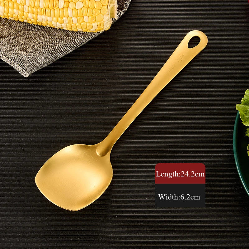 Axyaa Stainless Steel Kitchen Utensil Set - Hanging Dinner Colander Frying Spatula
