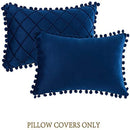 Axyaa Boho Velvet Plaid Lumbar Pillow Covers with Pom-poms for Home Decor