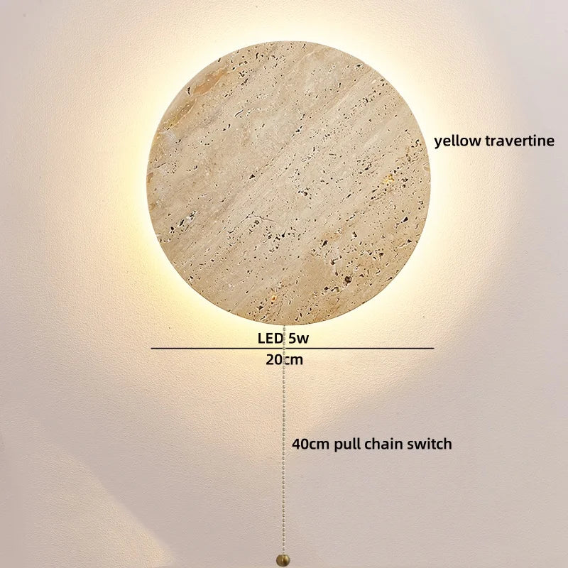 Axyaa Wabi Sabi LED Wall Lamp Sconce Black Iron Arm Yellow Travertine Stair Light