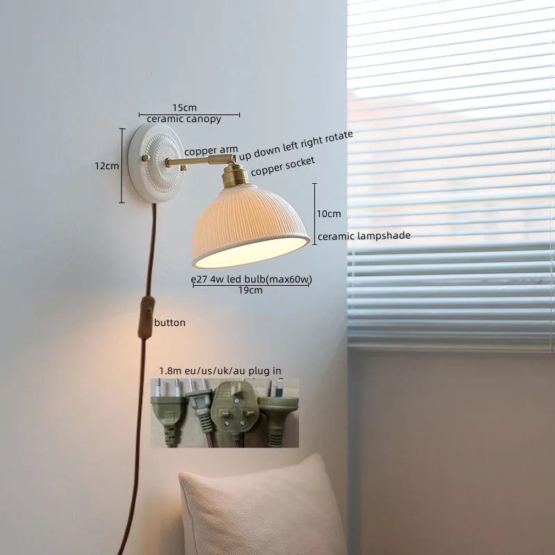 Axyaa Nordic Ceramic LED Wall Lights for Bedroom Living Room Decoration