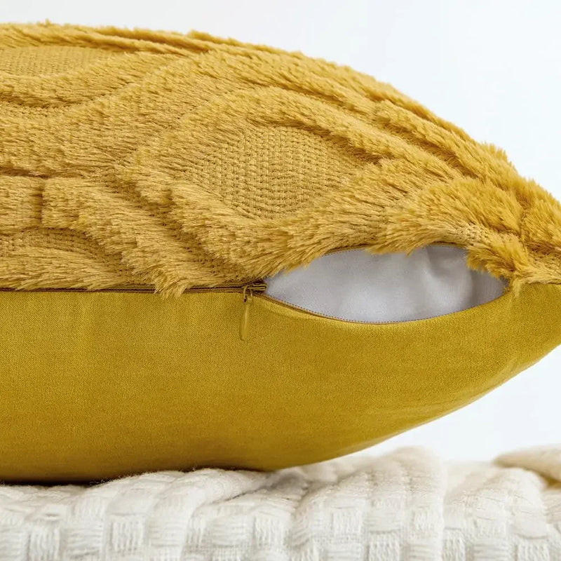 Axyaa Soft Plush Faux Wool Yellow Pillow Covers for Sofa Living Room