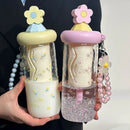 Axyaa Flower Tea Glass Straw Tumbler Water Bottle Girls Cold Beverage Cup
