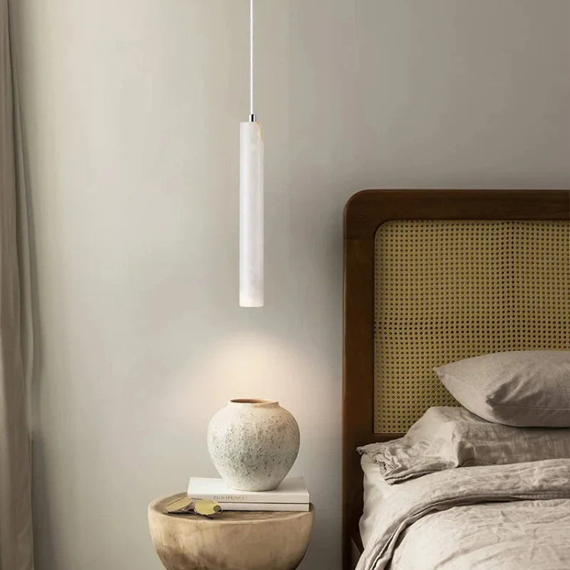 Axyaa Wood Tube Pendant Chandelier Japanese Style Modern G9 LED Bedroom Lamp