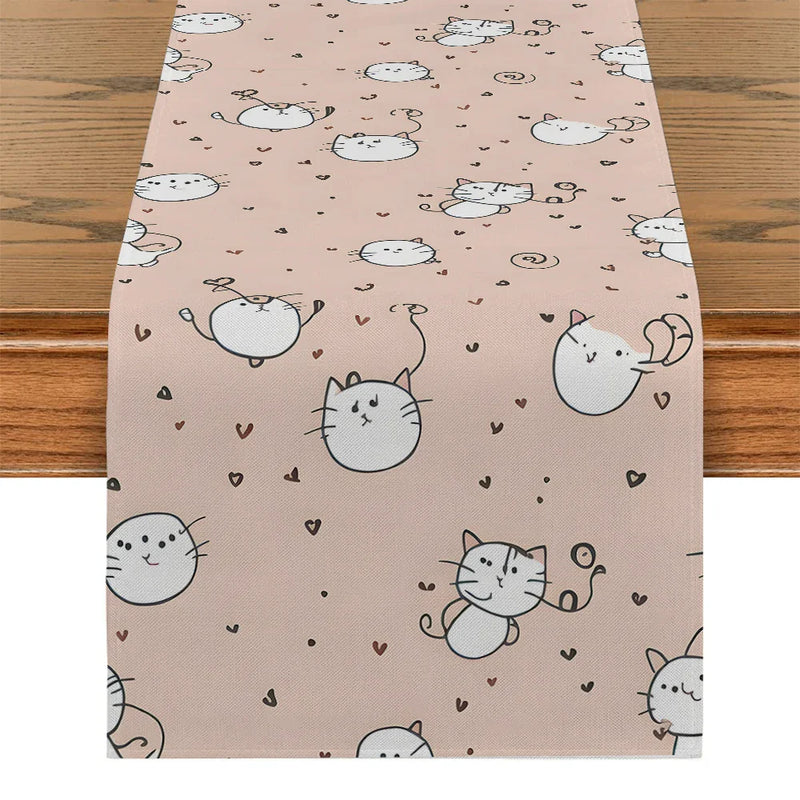 Axyaa Polka Dot Cat Abstract Table Runner for Kitchen Dining Party Decor