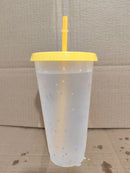 Color Changing Plastic Cup with Lid & Straw, Reusable for Cold/Hot Drinks, Confetti Pattern, Axyaa