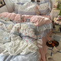 Axyaa Princess Floral Ruffles Bedding Set with Soft Duvet Cover, Bed Sheet, Pillowcases