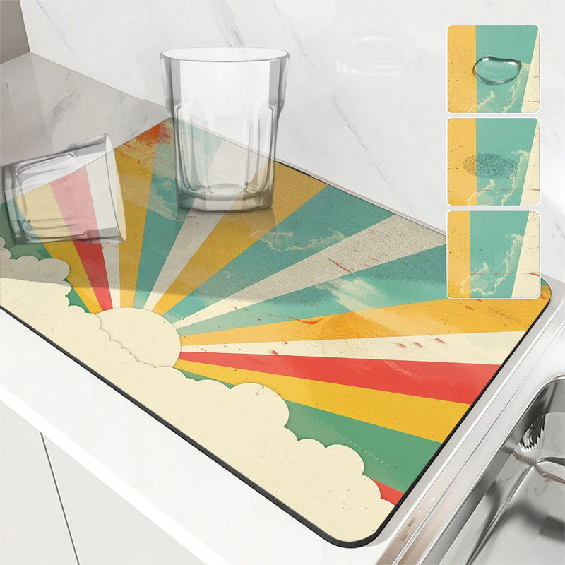 Axyaa Geometric Solar Kitchen Drying Mat - Quick Dry Dish Draining Mat
