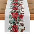 Axyaa Festive Table Runner - Christmas Bird Poinsettia Holly Fir Pine Cone