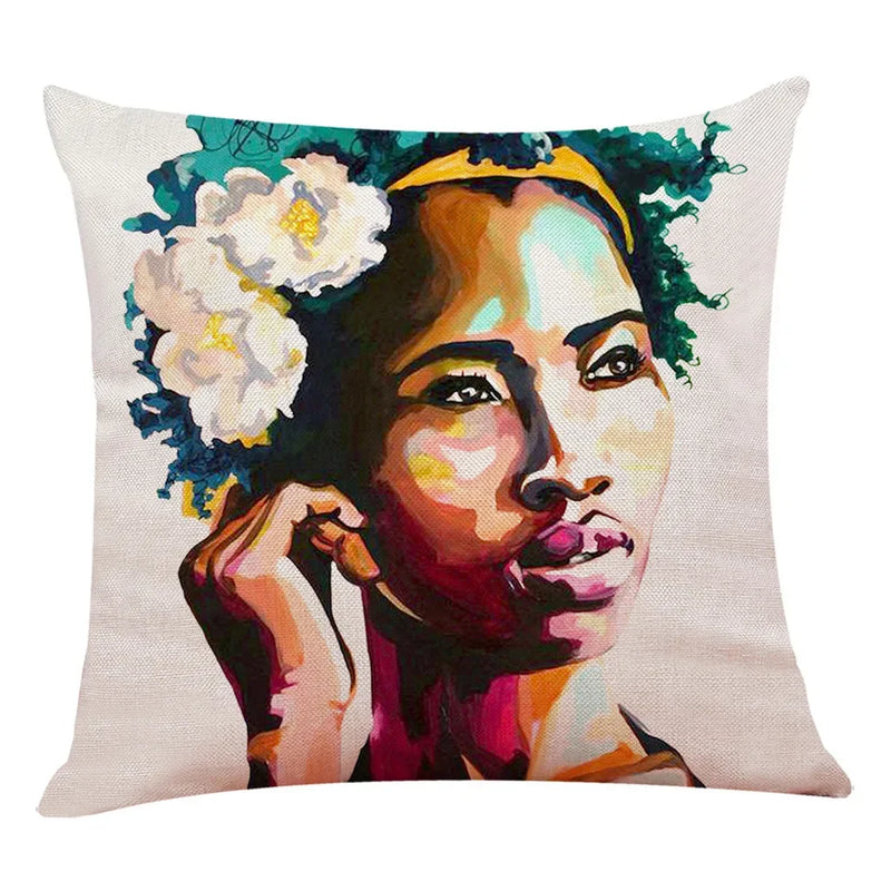 Axyaa African Women Face Print Cushion Cover - 45x45cm Home Decor Pillowcase