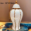 Axyaa Gold Plaid Ceramic General Jar with Lid - Home Decor Vase & Storage Jar