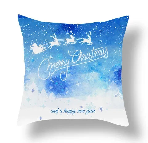Axyaa Blue Ornament Pillowcase: Festive Home Decor Cushion Cover for Christmas & New Year