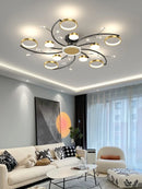 Axyaa Luxury Gold Aluminum LED Chandelier with K9 Crystal for Living Room