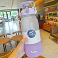 Axyaa Large Capacity Sports Water Bottle with Straw - Portable Frosted Plastic Space Cup