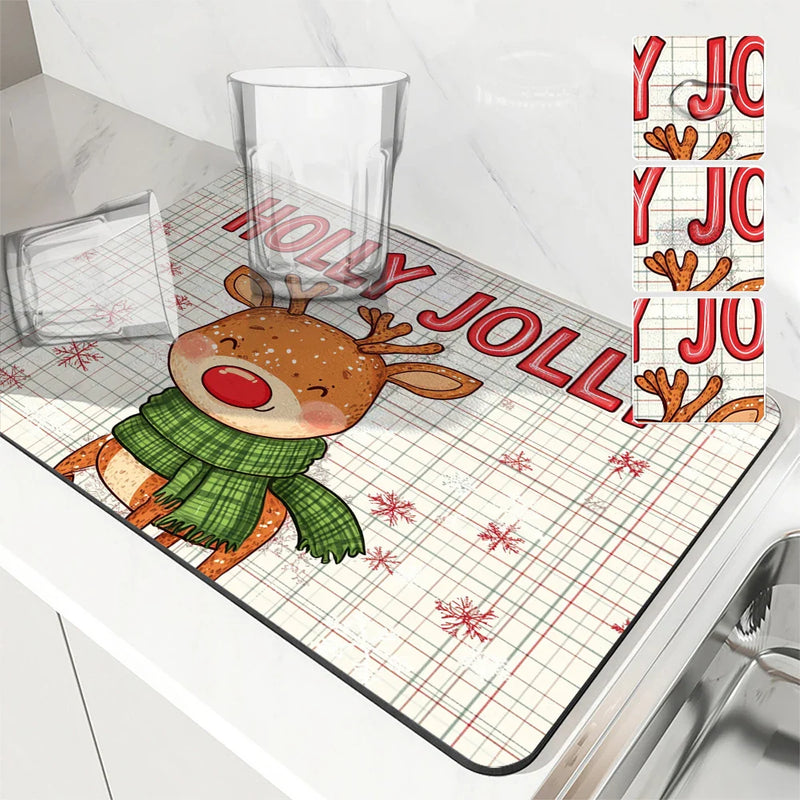 Axyaa Christmas Drain Pad: Absorbent & Anti-Slip Dry Mat for Bathroom & Tableware