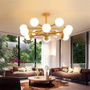 Axyaa White Glass Ball Wood Chandelier - Elegant Living Room Lighting