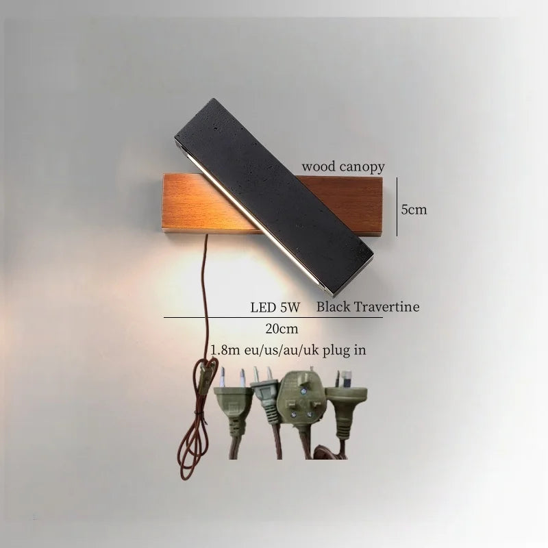 Axyaa Wabi Sabi LED Wall Light 70CM Black Travertine Bedside Lamps