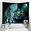 Axyaa Pirate Ship Tapestry - Sailing Seascape Decor for Boho Bedroom Aesthetics