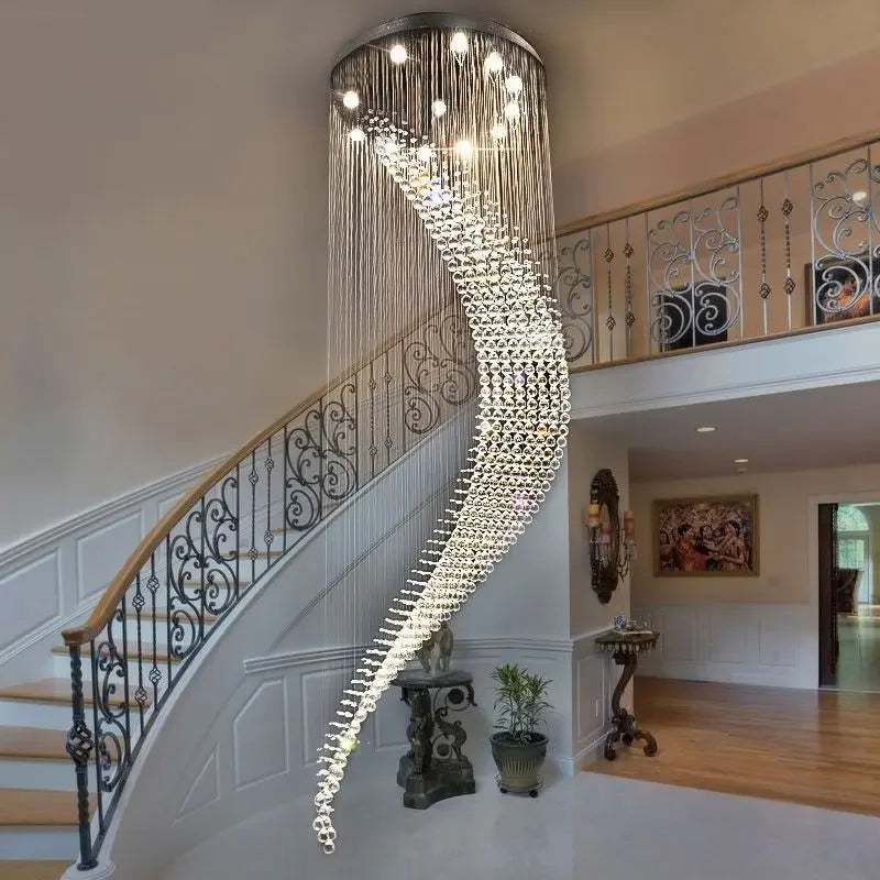 Axyaa Luxury Spiral Crystal Chandelier for Modern Staircase, Living & Dining Room