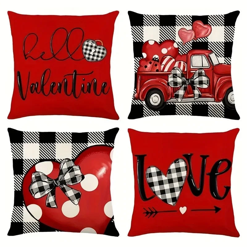 Axyaa Love Bow Buffalo Plaid Pillowcase - Home Sofa Cushion Cover & Gift