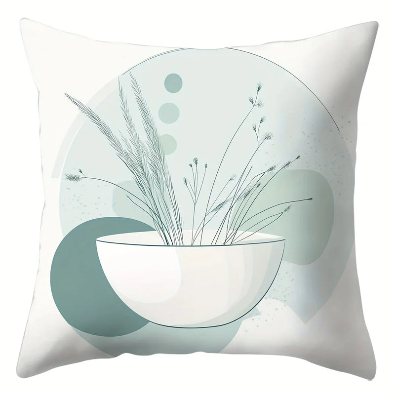 Bohemian Abstract Cyan & White Throw Pillow Covers by Axyaa - Set of 4