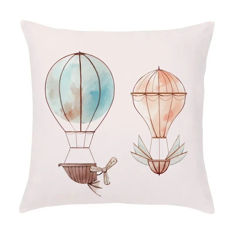 Axyaa Cartoon Sailboat Hot Air Balloon Lighthouse Cushion Cover