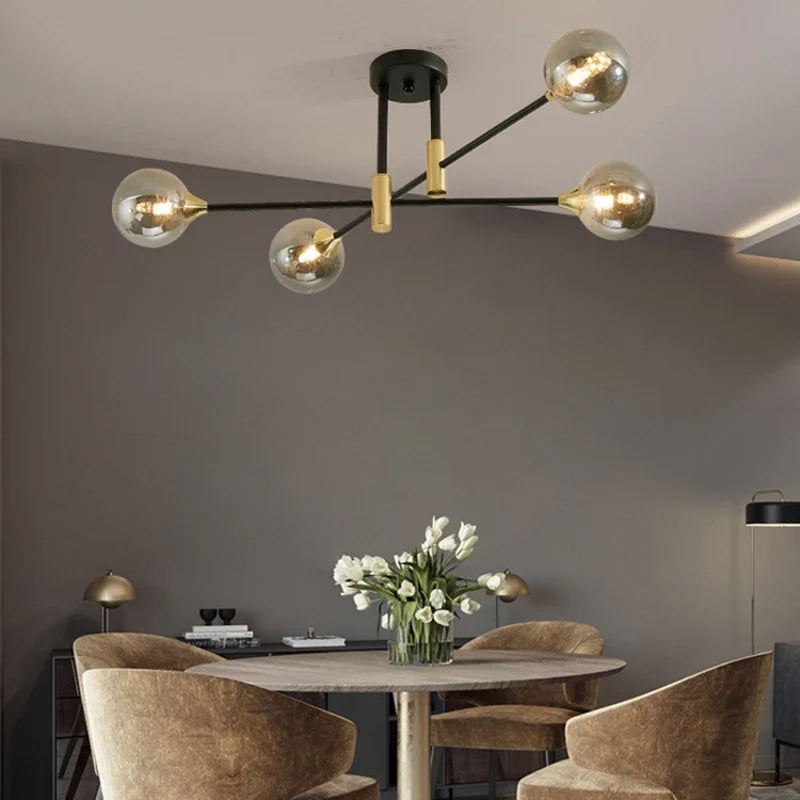 Axyaa Black & Gold LED Round Ball Chandelier - 4/6/8 Lights