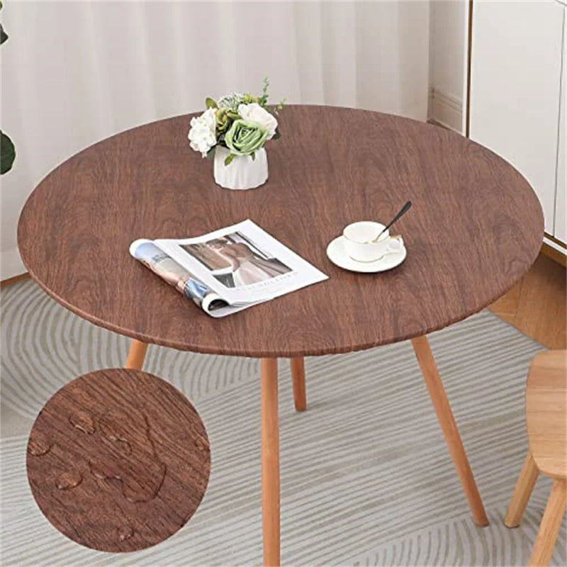Axyaa Waterproof Elastic Round Tablecloth with Flannel Backing - Dining Table Cover
