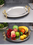 Axya Golden Double Ear Stainless Steel Oval Plate Tray for Buffet and Fruit - Wedding Restaurant Dish