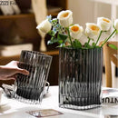 Axyaa Vertical Grain Texture Glass Vase Hydroponics Pots for Table Floral Arrangement