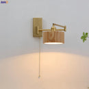 Axyaa Wooden Wall Sconce LED Lampshade with Pull Chain Switch for Bedroom Bathroom Perspective Mirror