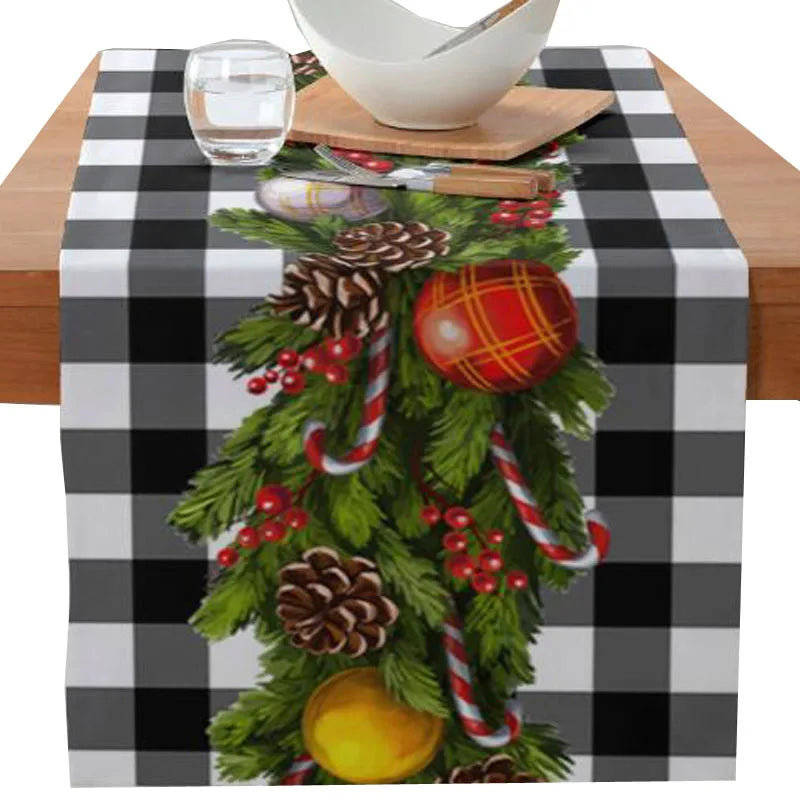 Axyaa Christmas Table Runner with Gnome Elk Tree Snowflake Print