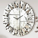 Axyaa 32" Mirrored 3D Wall Clock with Sunburst Edge, Roman Numerals - Modern Home Decor
