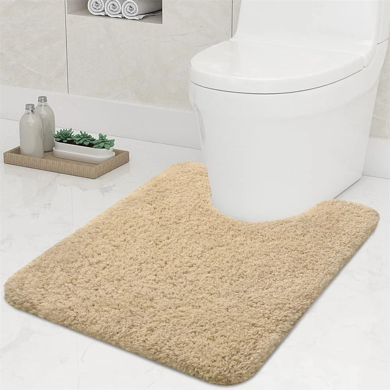 Axyaa Plush Microfiber U-Shaped Bathroom Mat Soft Absorbent Non-Slip Toilet Rugs
