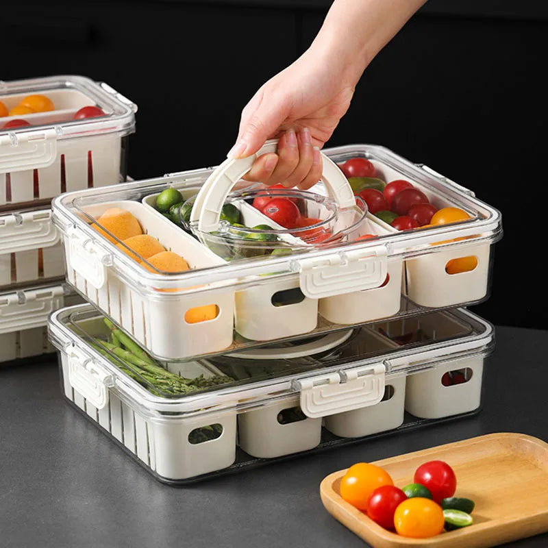 Axya Food Preservation Box with Lid, Handle, Divided Tray - Kitchen Storage Containers