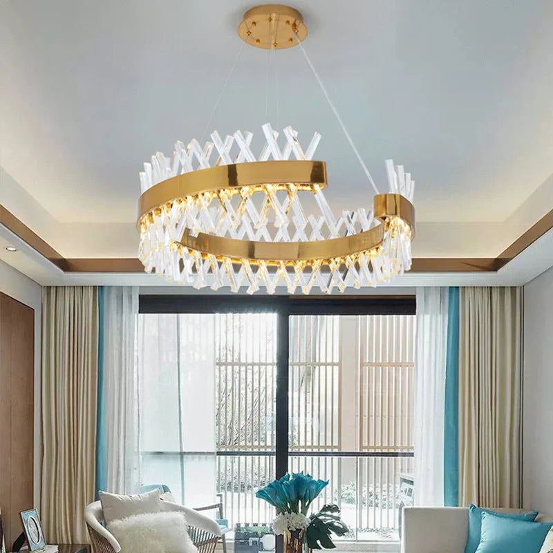 Axyaa Modern Luxury Crystal Chandelier, LED Pendant Lighting for Hotel and Living Room
