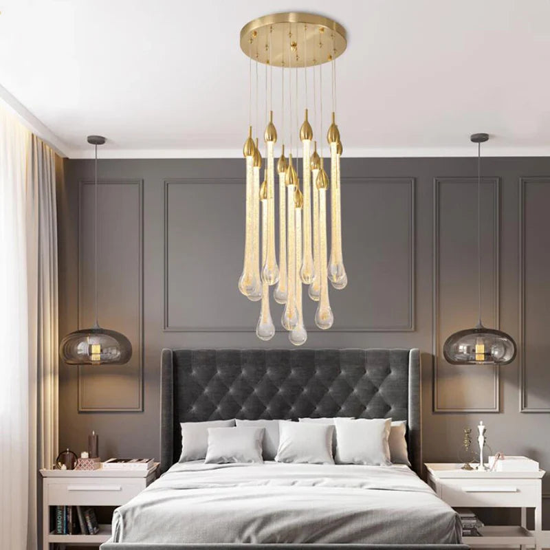 Axyaa Round Stairs LED Chandelier Metal Light Fixture for Villa, 3W DIY Suspend Lamp