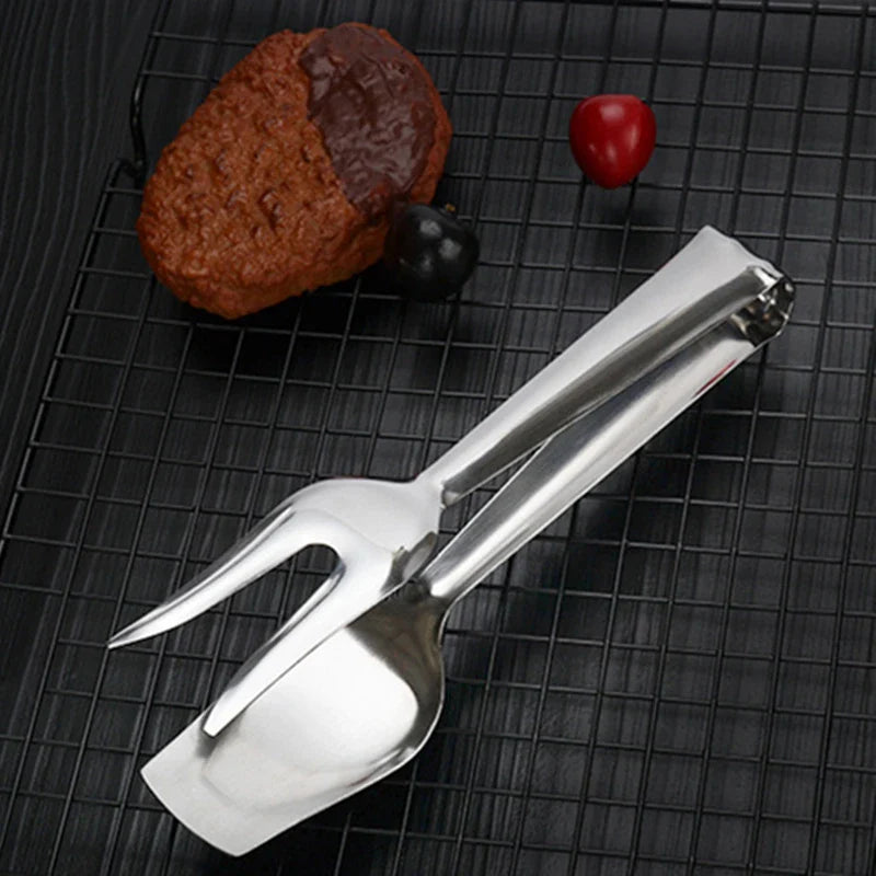 Axyaa Stainless Steel Food Fork Tongs BBQ Grill Clamp Kitchen Spatula Clip