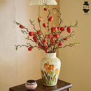 Axyaa Chinese Hand-Painted Tulip Ceramic Vase, Retro Country Style Living Room Décor