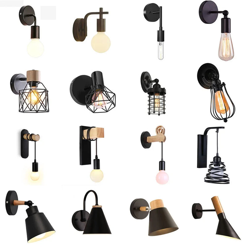 Axyaa Black Wood Wall Lights Modern Bedroom Lamp LED Lighting Sconce