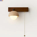 Axyaa Yellow Travertine LED Wall Lights Bedroom Pull Chain Switch Glass Bedside Lamp