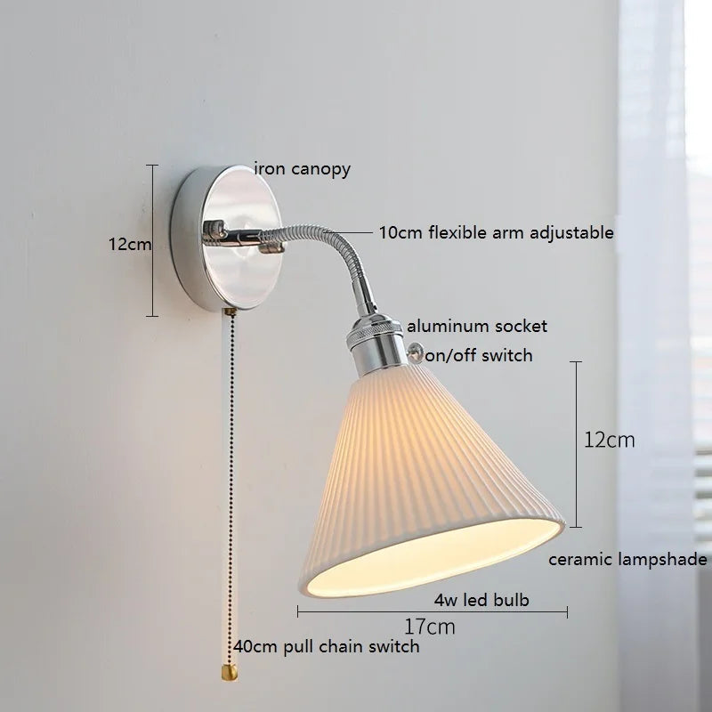 Axyaa Silver Ceramic Wall Sconce LED Lamp for Bedroom and Living Room