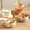 Axyaa Round Bento Box with Folding Utensils - Microwaveable Food Container