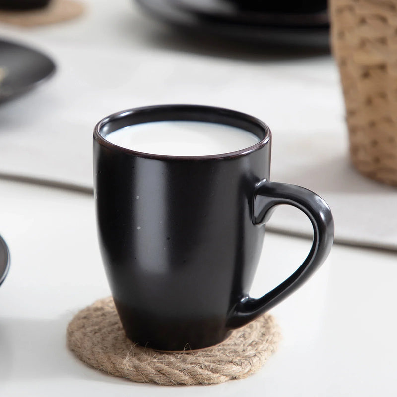 Axya 48-Piece Black Stoneware Dinner Set: Plates, Bowls, Cups - VANCASSO MODA