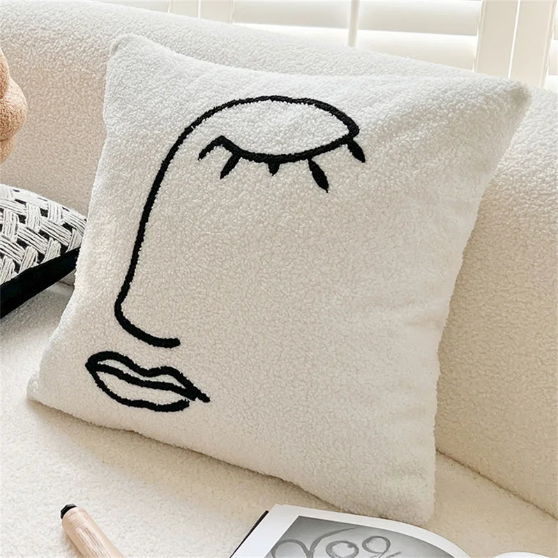 Axyaa Chessboard Grid Embroidered Pillowcase for Sofa Bed Chair Living Room