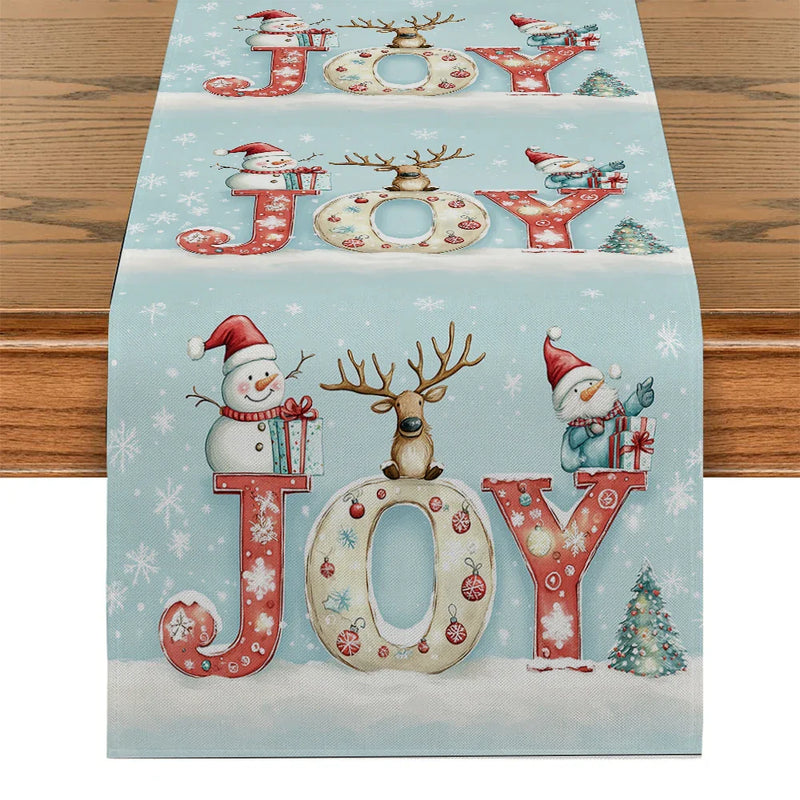 Holiday Table Runner Set by Axyaa: Festive Snowman Deer Dwarf Decor for Kitchen Party