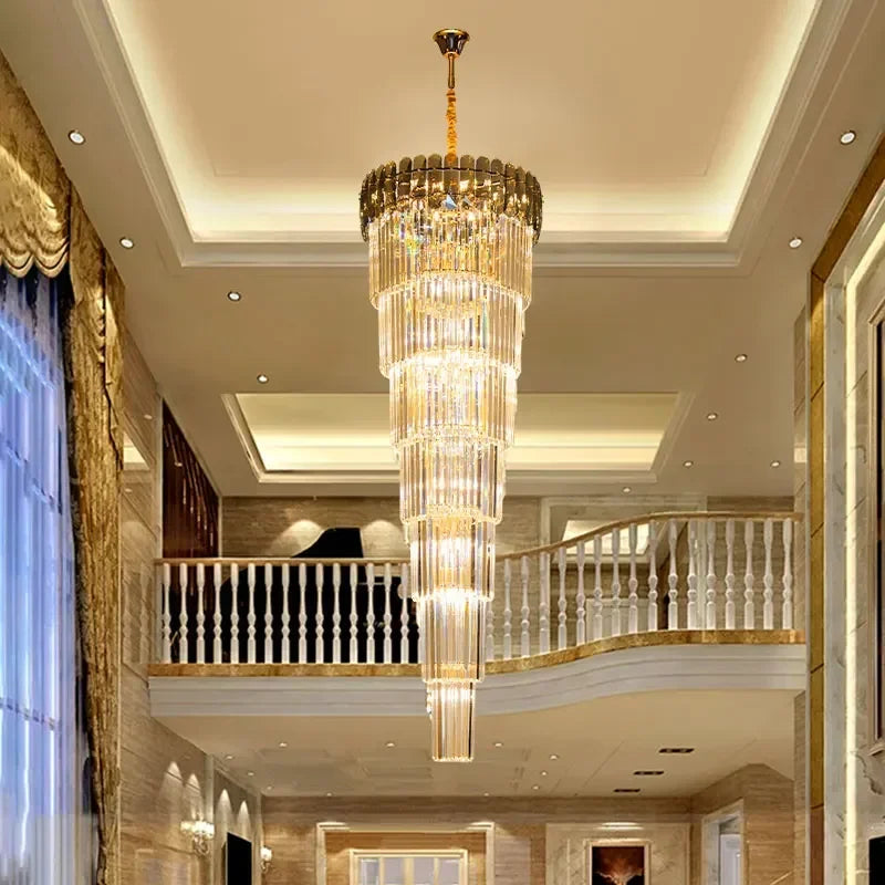 Axyaa Modern Crystal LED Chandelier for Living Room, Staircase, Villa Large Pendant Lamp