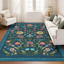 Retro Floral Print Bohemian Rug by Axyaa - Machine Washable & Non-slip Area Mat