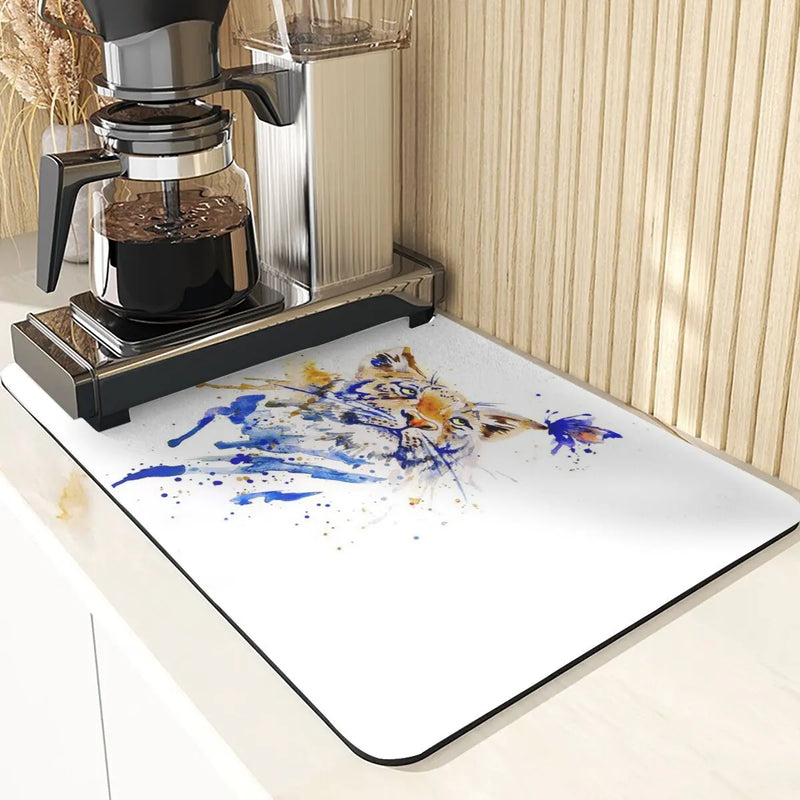 Axyaa Cheetah Print Absorbent Drying Mat & Coasters Set
