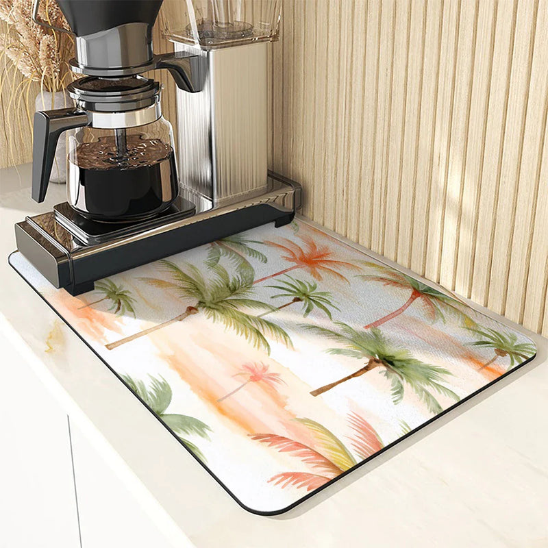Axyaa Tropical Plants Absorbent Anti-slip Dish Mat - Quick Dry Kitchen Drying Pad