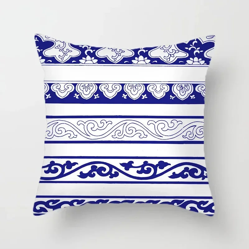 Axyaa Blue Geometric Floral Printed Pillow Case - Soft Cushion Cover